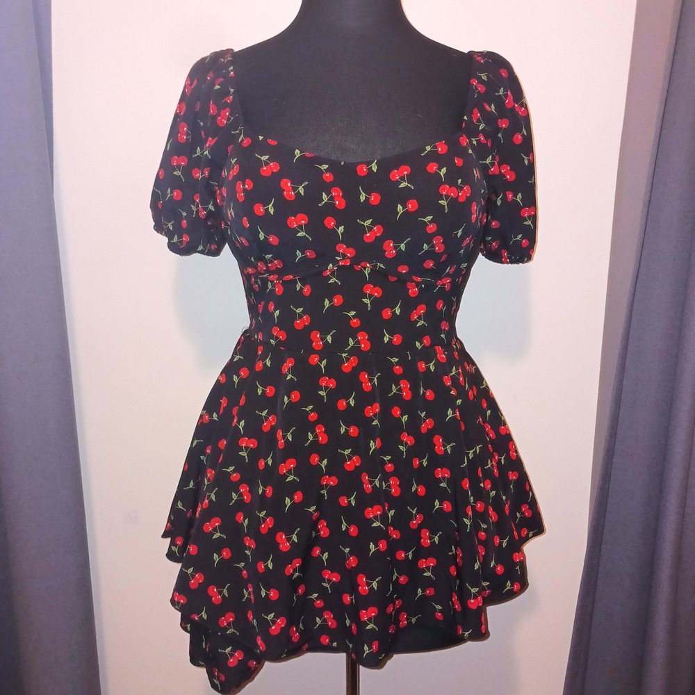 Retro Rockabilly Pinup Coquette Babydoll Inspired Hearts Cherry Skort Romper L